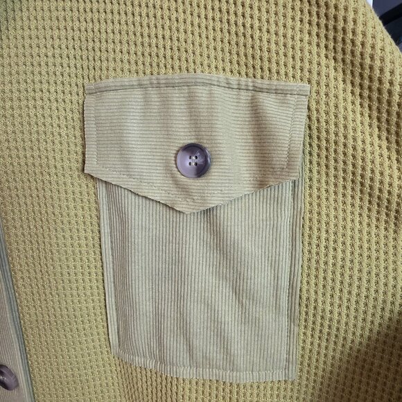 Ces Femme Womens Waffle Knit Top Mustard Green Front Pockets Long Sleeves XLarge - Picture 9 of 14